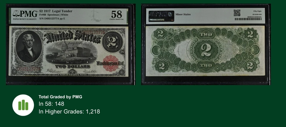 58 PMG 2 Dollars 1917 United States Large Size Banknote # 60 - Image 4 of 4