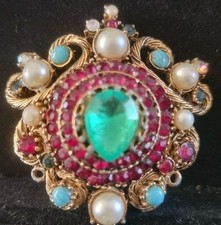 Vintage Karu Arke Brooch Pendant Faux Turquoise & Pearls. Statement Piece. Rare