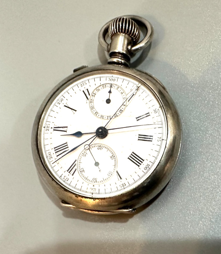 Split seconds Swiss chronograph silver pocket wat… - image 4