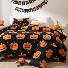 Pumpkin Halloween Comforter Set, Fleece Queen Halloween Bedding