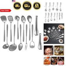 Kitchen Utensils Set Stainless Steel Cookware Tools 12 Pcs Silver Dishwasher ...