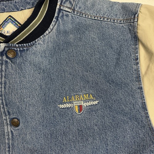 VTG Gear For Sports Alabama Denim Quilted Bomber Jacket Men’s L College Snap - Picture 3 of 13