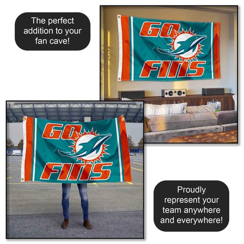3x5 Foot Miami Dolphins Go Fins Flag - Picture 5 of 6
