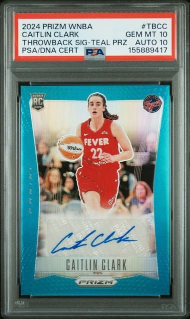 2024 Caitlin Clark Panini Prizm Throwback Signatures - Teal PSA 10/AUTO 10