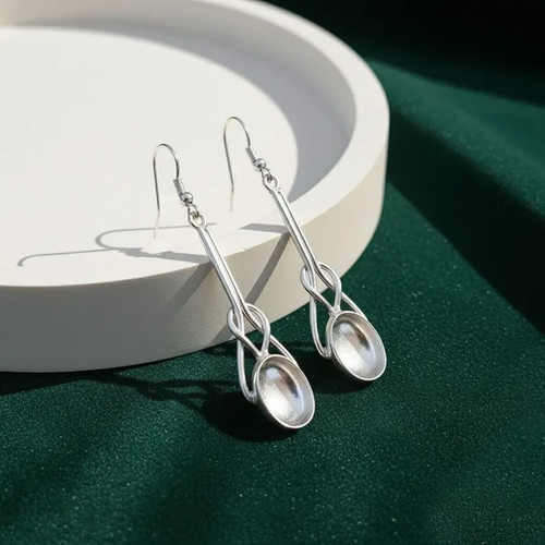 925 Sterling Silver 8x10mm Oval Dangle Earrings Blank Bezel Setting DIY Jewelry