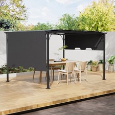 3m/4m Outdoor Dark Grey Flat-Pull Pergola UV Canopy Shading Patio Garden Shelter