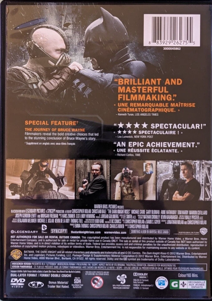 The Dark Knight Rises (DVD, 2012, Canadian) - Image 2 of 3