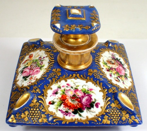 Antique French Hand Painted Gold Gilt Enamel Porcelain Cushion Perfume Bottle