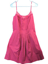 Ann Taylor LOFT sz 12 Pink Dress Spaghetti Strap Dainty Pintuck Eyelet Feminine
