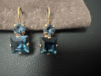 Mariana Rose Gold Drop Earrings London Blue Crystal Square & Round Stones