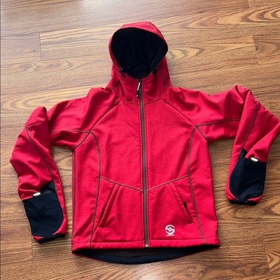 Loki Womens S All In One Red Softshell Jacket Brown Fleece Lined Mitten Sleeves