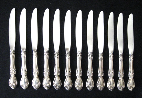 Twelve Gorham "Melrose" 9" Dinner Knives with Sterling Handles
