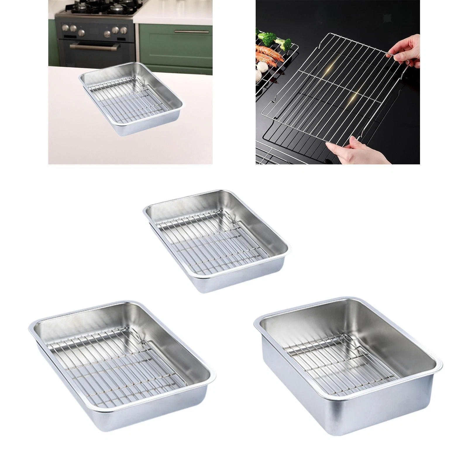 Oven Tray Pan with Grid Rack Sturdy Multipurpose Easy to Clean Oil Filter Tray
