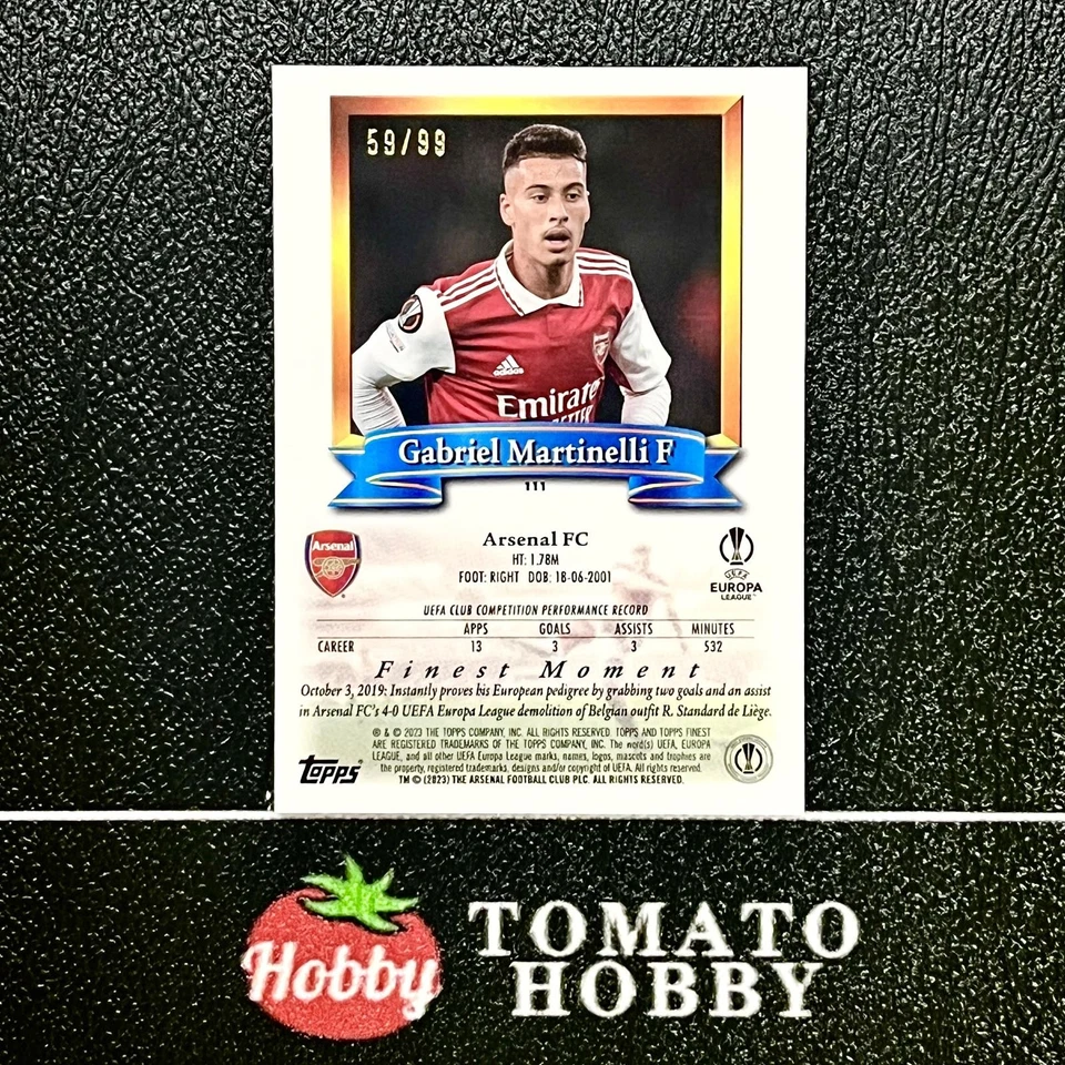 TOPPS FINEST UEFA FLASHBACK 2022-23 GABRIEL MARTINELLI /99 BLUE REFRACTOR - Image 2 of 2