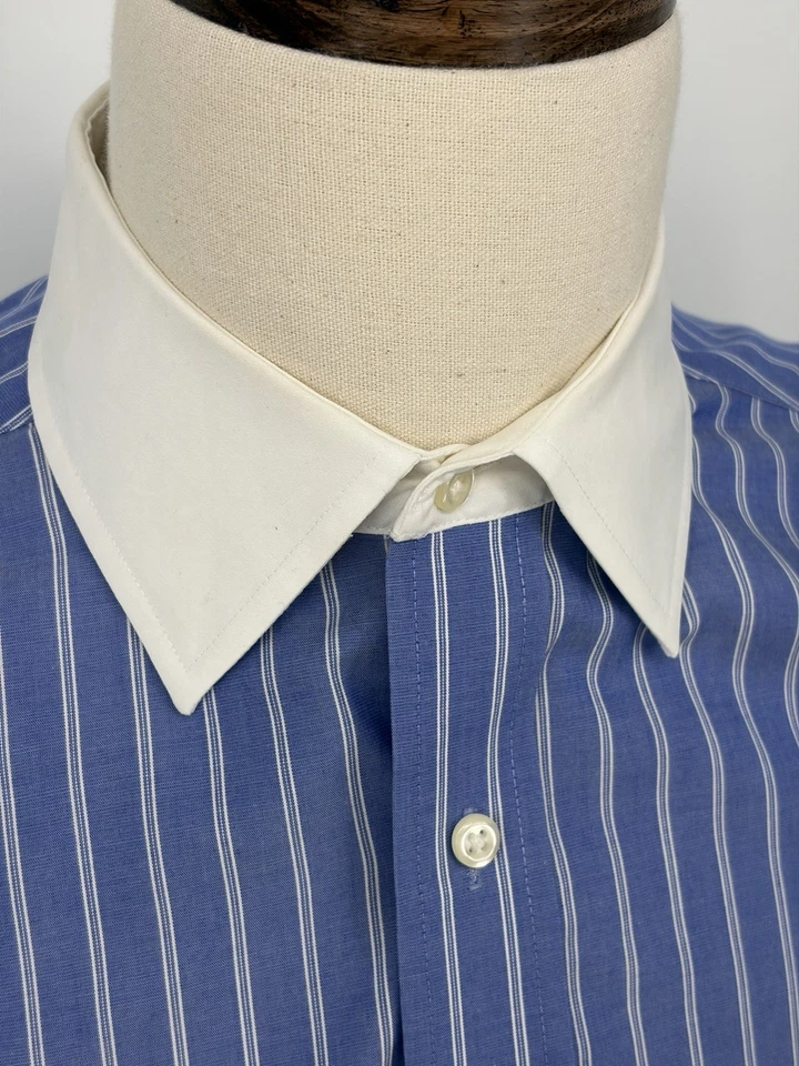Donald Trump Dress Shirt Blue Pinstripe White Collar French Cuffs Size 16½ 34/35 - Image 4 of 4