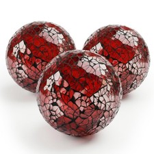 3PCS Decorative Balls for Bowls, 3 Inch Dark Red Orbs Glass Balls for Centerp...