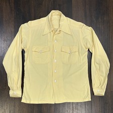 Vintage 50s Rayon Gabardine Sport Shirt Loop Collar Spearpoint Flap Pocket Men S