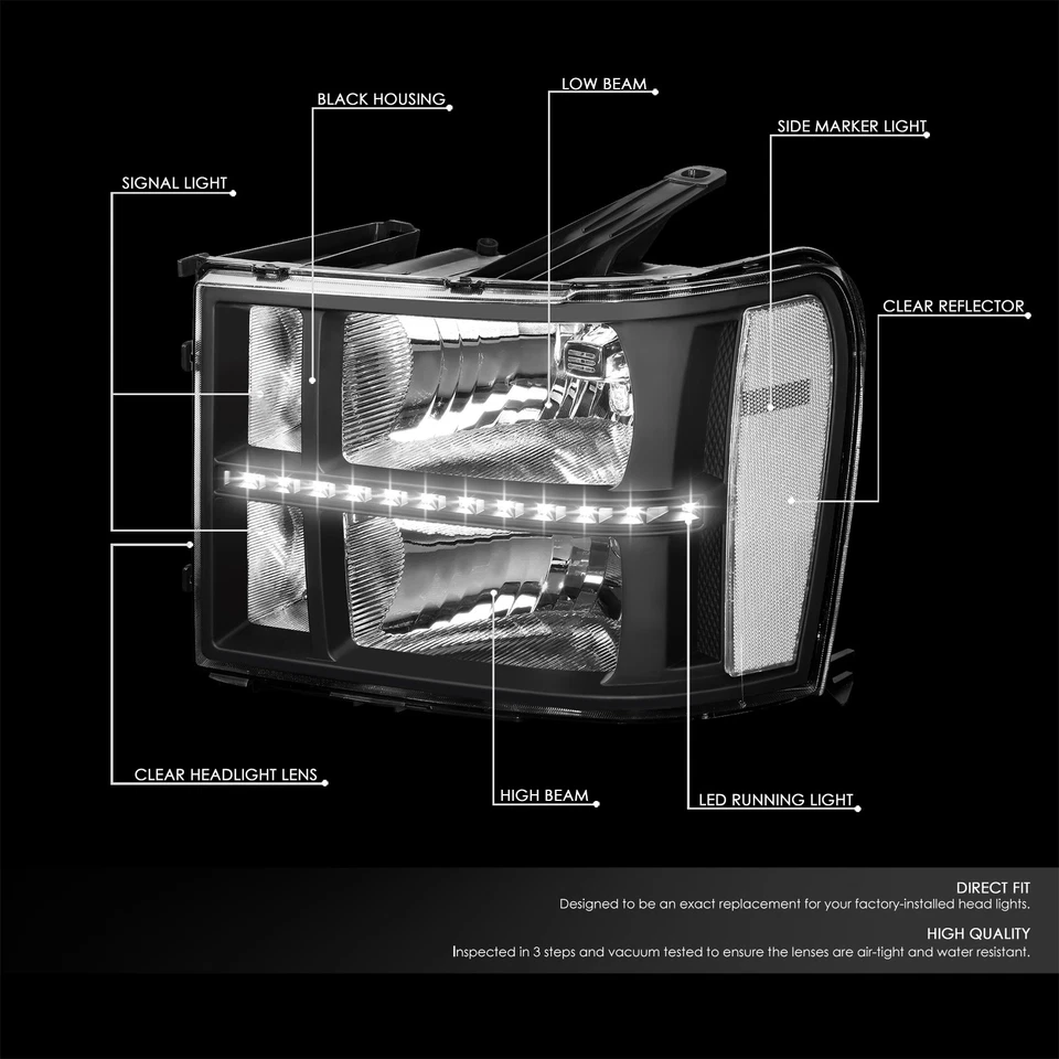[LED DRL]PARA 07-14 GMC SIERRA 1500 2500 3500 NEGRO/CLARO FARO FAROS FAROS FAROS Foto 2 de 4