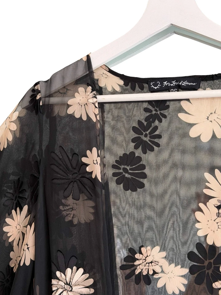 For Love & Lemons Kimono Jacket Silk Floral Burnout Open Boho Vintage Sheer OS - Image 4 of 4