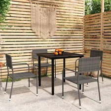 Garden Dining Set Grey PE Rattan, Steel, Glass Medium Stackable