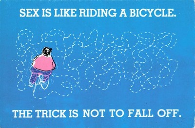 Sex is Like Riding a Bicycle Trick Not to Fall Off VTG Comic Postcard Unposted