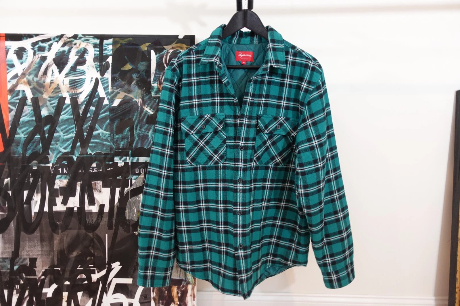 Supreme Arc Logo Quilted Flannel Shirt. Size Medium in Green Superb Condition