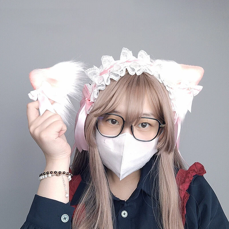 Bow Cat Ears Hair Clips Plush Hairband Tails Anime Lolita JK Cute Girls Cosplay - Image 3 of 4