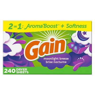 Gain Fabric Softener Dryer Sheets, Moonlight Breeze Scent, 240 Count