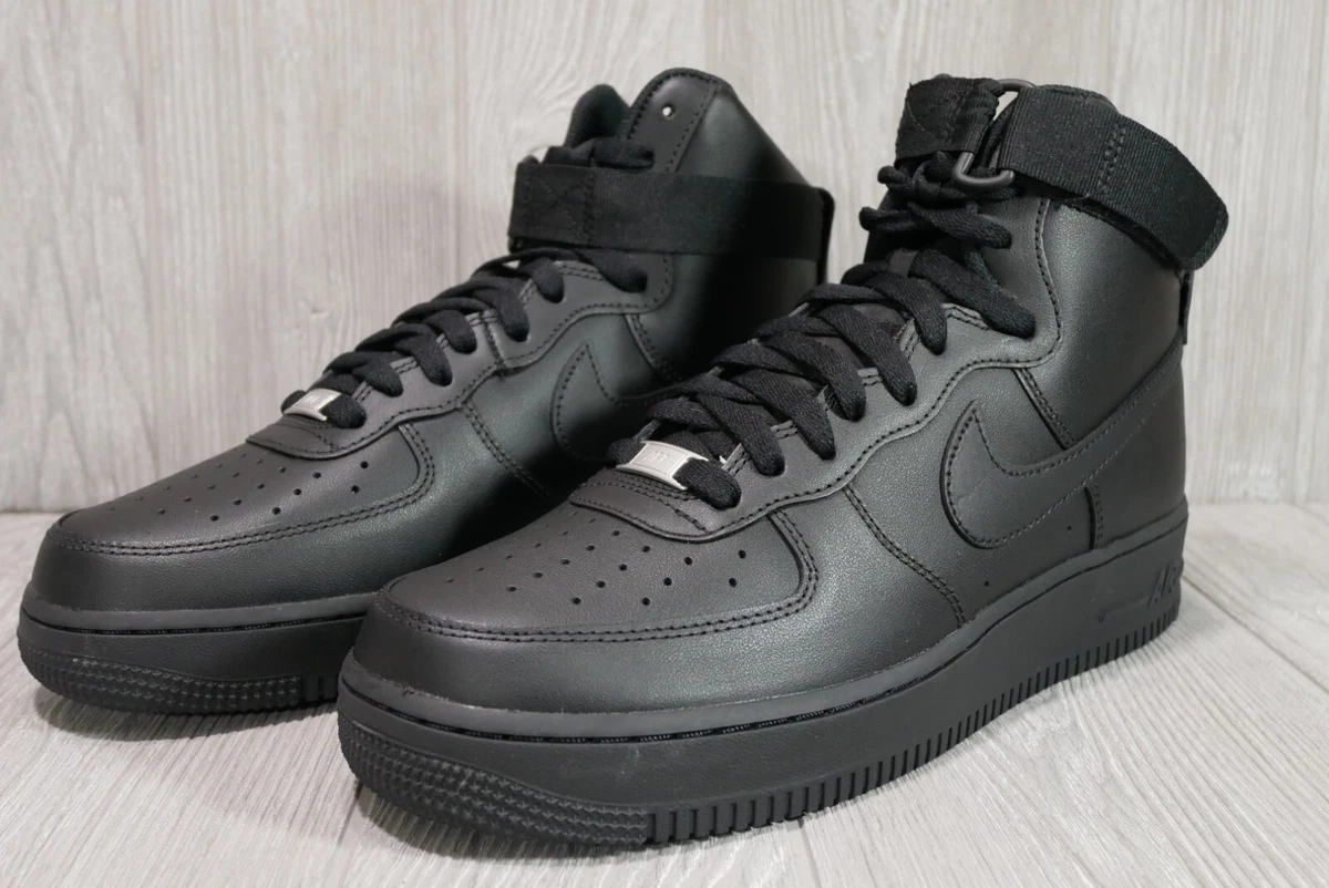 Nike Air Force 1 HI High Triple Black leather Shoes DD9624 001