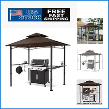 Elegant 8'x5' Brown Grill Gazebo with LED Lighting - Weather-Resistant Design