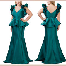 NWT MAC DUGGAL [ 16W ] 67751 Ruffle Sleeve Vneck Peplum Trumpet Gown Green J1694
