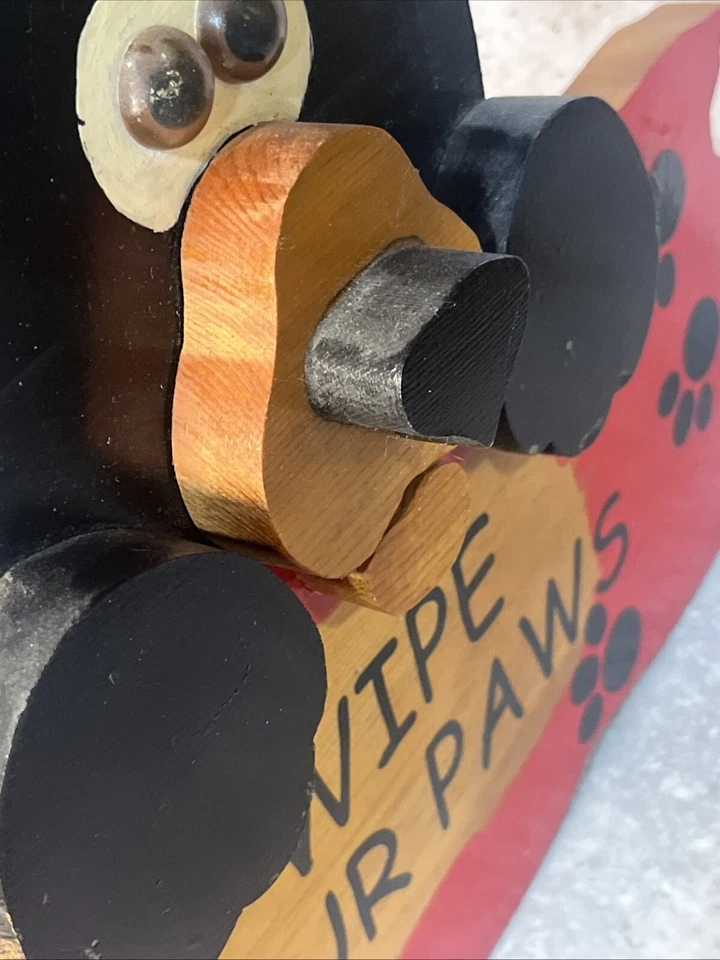 Vintage Rustic HandMade Wooden “Wipe Your Paws” Sign 3D Black Bear Cabin Cottage - Image 4 of 4