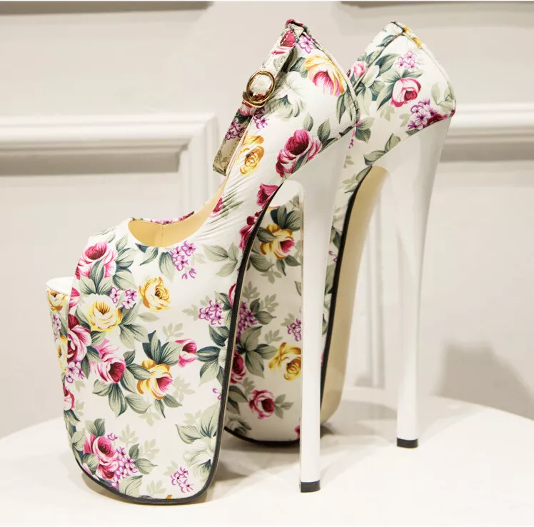 Women Sexy Heels Flower High Heels Platform Shoes Big Heel 8.58 Inch All Seasons