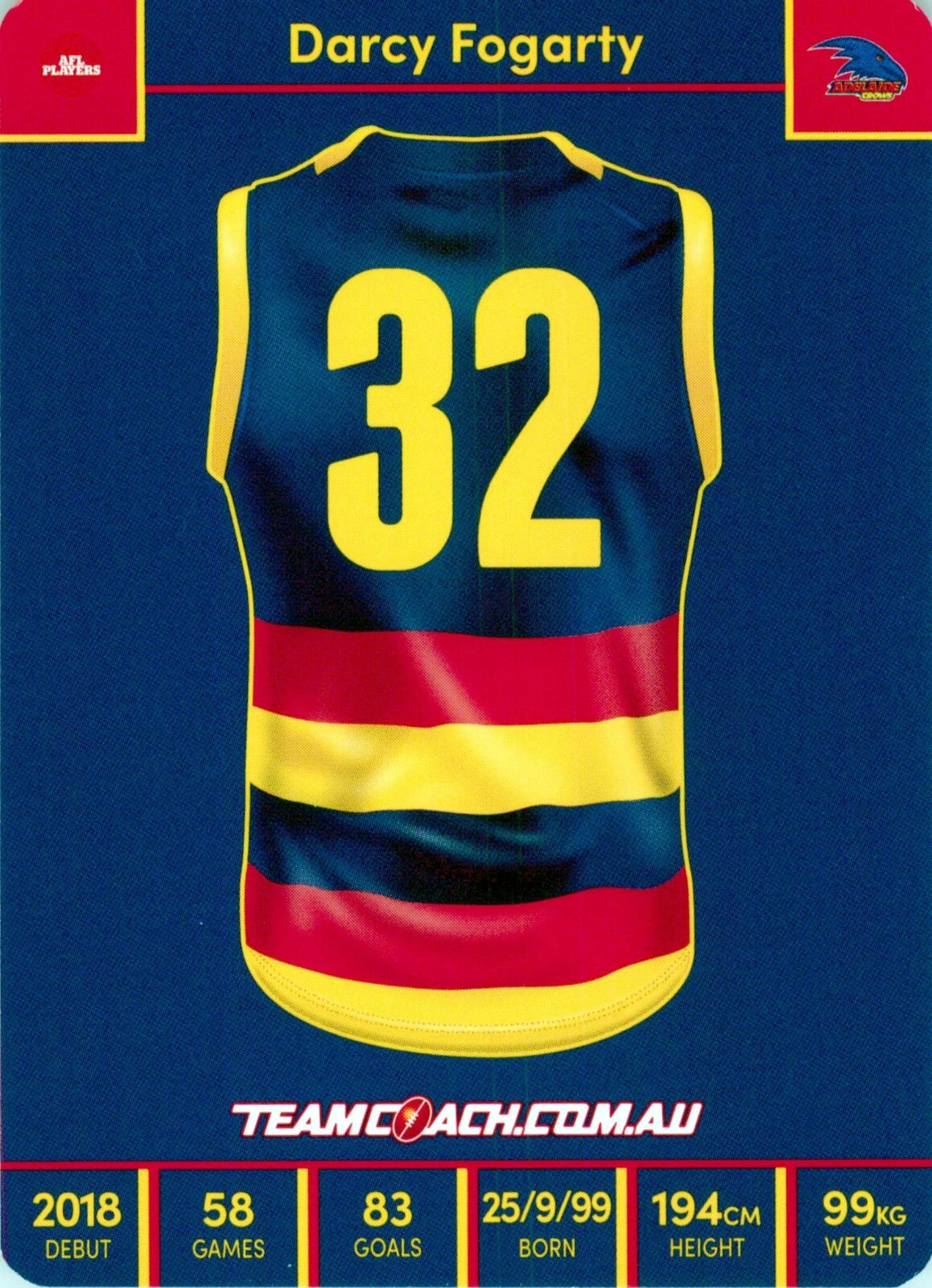 new-2023-adelaide-crows-afl-card-darcy-fogarty-teamcoach-ebay