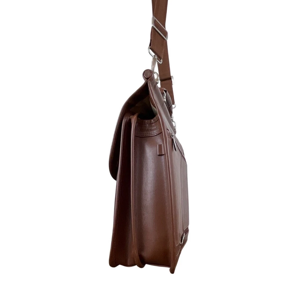 Mcklein Brown Leather Adjustable Strap & Push Lock Closures Messenger Bag Sz L - Image 3 of 4