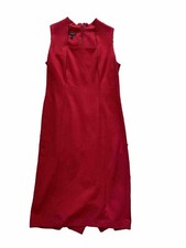 Talbots Dress Red Sheath Square Neckline Sleeveless 2 Mid Length