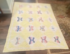 Vintage Handmade Appliqued Butterfly Quilt 80" x 120" Full/Queen pastel Coverlet