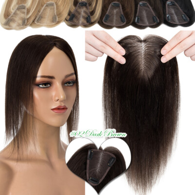 Women Topper Hairpiece Clip In 100% Remy Human Hair Top Toupee Lace Base Top Wig