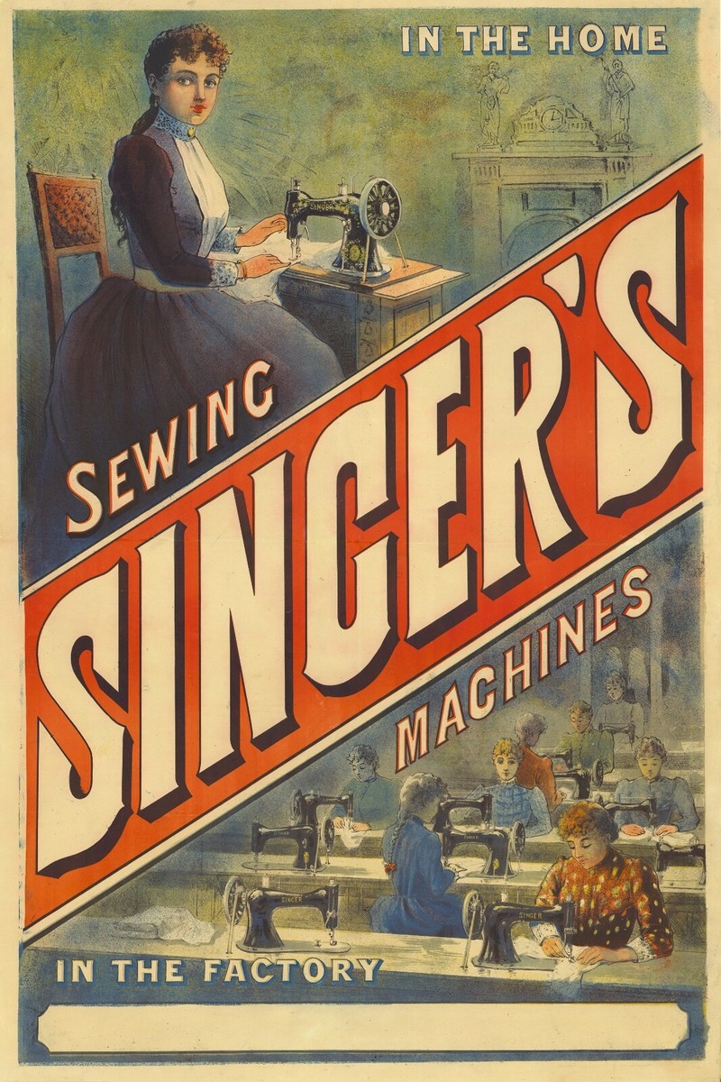 Singer Sawing Machine Early 1900s Vintage Style Factory Ad Wall
