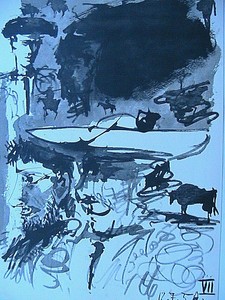 Picasso-Toros-Y-Toreros-1961-B-amp-W-Paint-Lithograph-Print-Matador-Limited-Edition