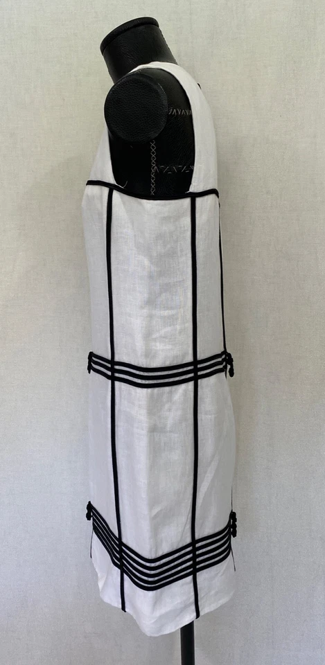 Sexy Elegante Vestido Chado Ralph Rucci Alta Cutura Blanco Negro Lino Talla 8 Busto 36" Foto 3 de 4