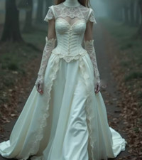 Customized Vintage Victorian Wedding Dress With Cape Princess Long Ivory Bridal