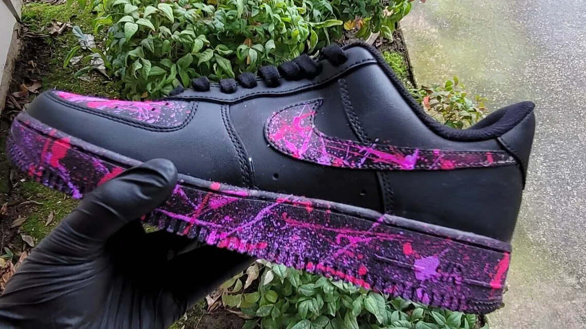 Custom Air Force 1 Neon Nike Af1 Trainers Shoes Pink/ Purple