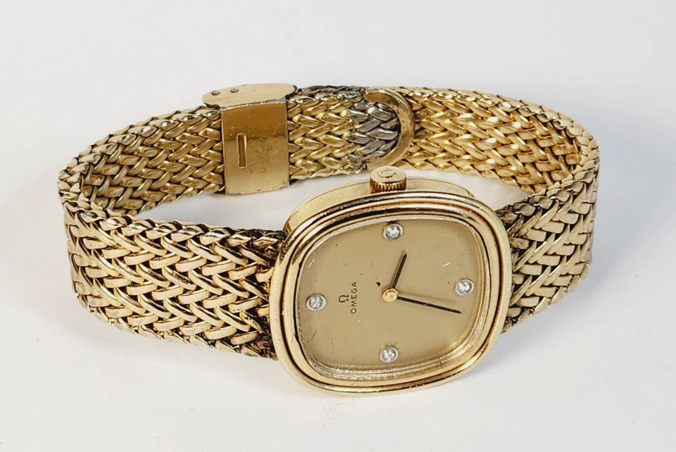 Vintage 1970 Omega relógio masculino quadrado folheado a ouro 10k marcadores de diamante com CAIXA - Imagem 3 de 4