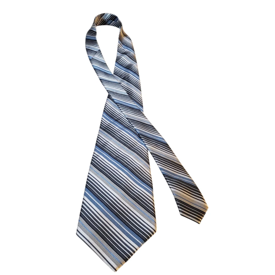 Corbata de cuello Paul Done para hombre de diseñador negra gris azul a rayas negocios informal iglesia Foto 3 de 4