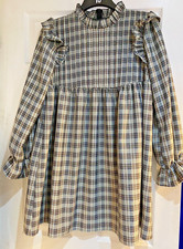 Super Ladies Boohoo Check Ruffle Neckline Smock/Skater Dress Size UK10 worn once