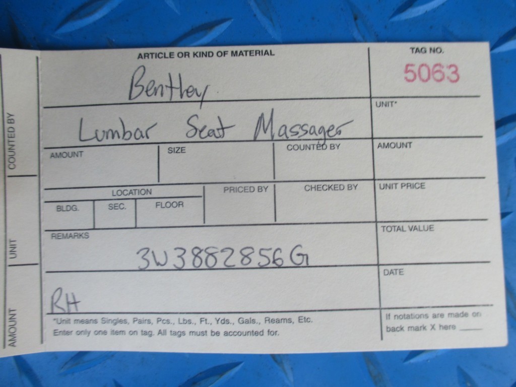 Bentley right passenger seat lumbar massager #5063