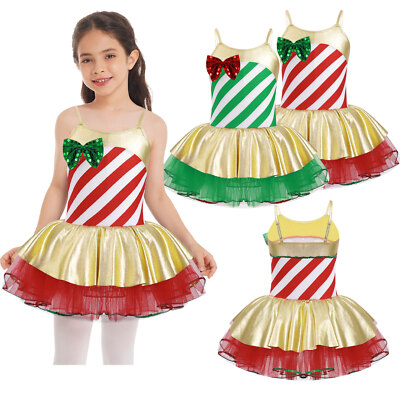 Kinder Mädchen Tutu Röcke Show Weihnachten Bühne Leotard Kleid Mesh Festival