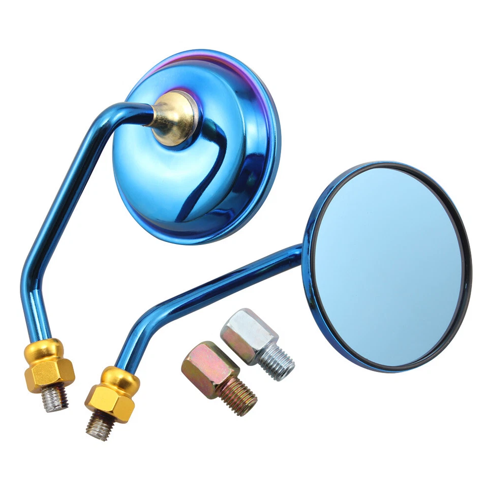 Pair Blue Motorcycle Round Rear View Rearview Side Mirrors Fits For Yamaha Honda - Image 4 of 4