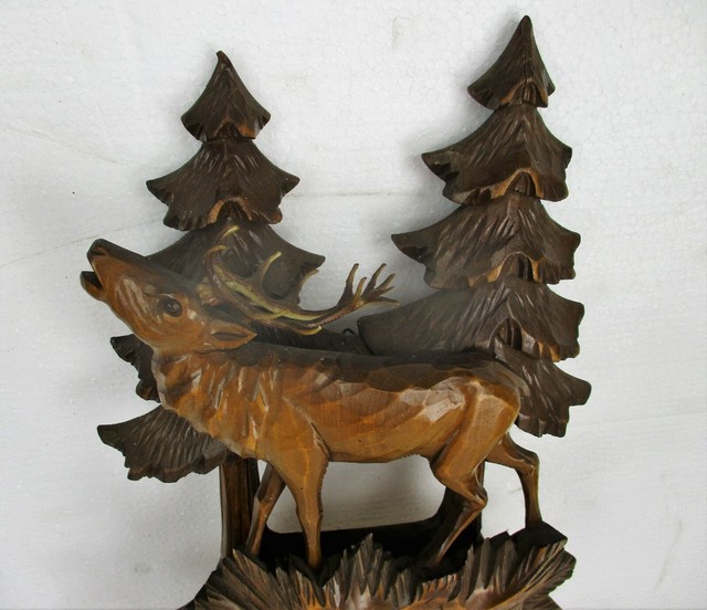 Hand Carved Wood Barometer Thermometer Weather Station Black Forest